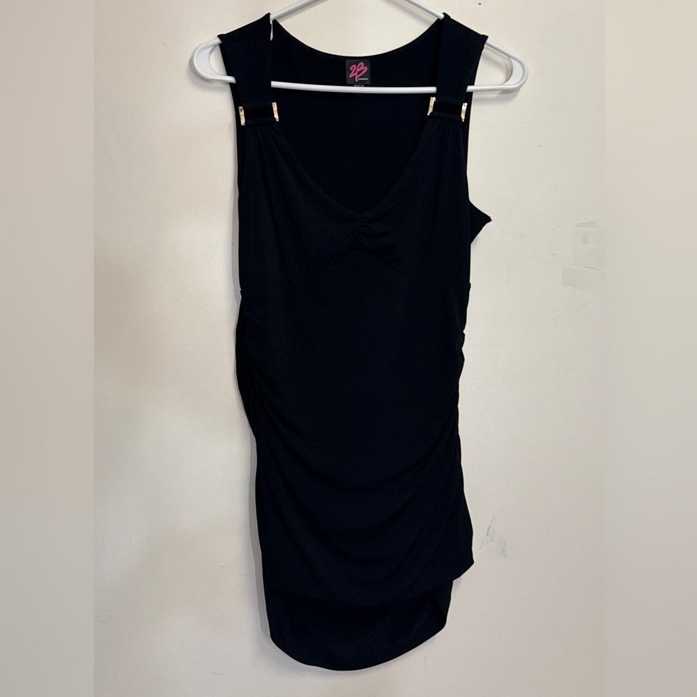 Vintage BeBe Black sleeveless blouse shoulder emblem Y2K bebe blouse 2B Bebe